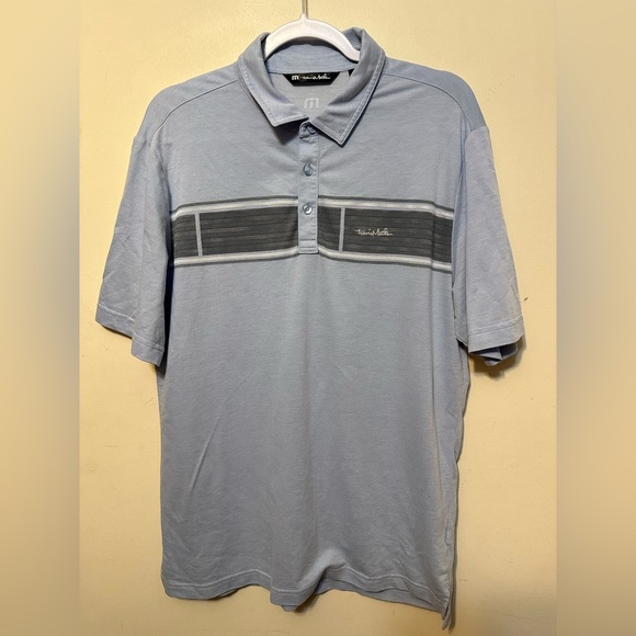 Travis Mathew Polo Men's‎ Medium Blue Short Sleeve Golf Preppy Soft Stripe - Picture 1 of 4
